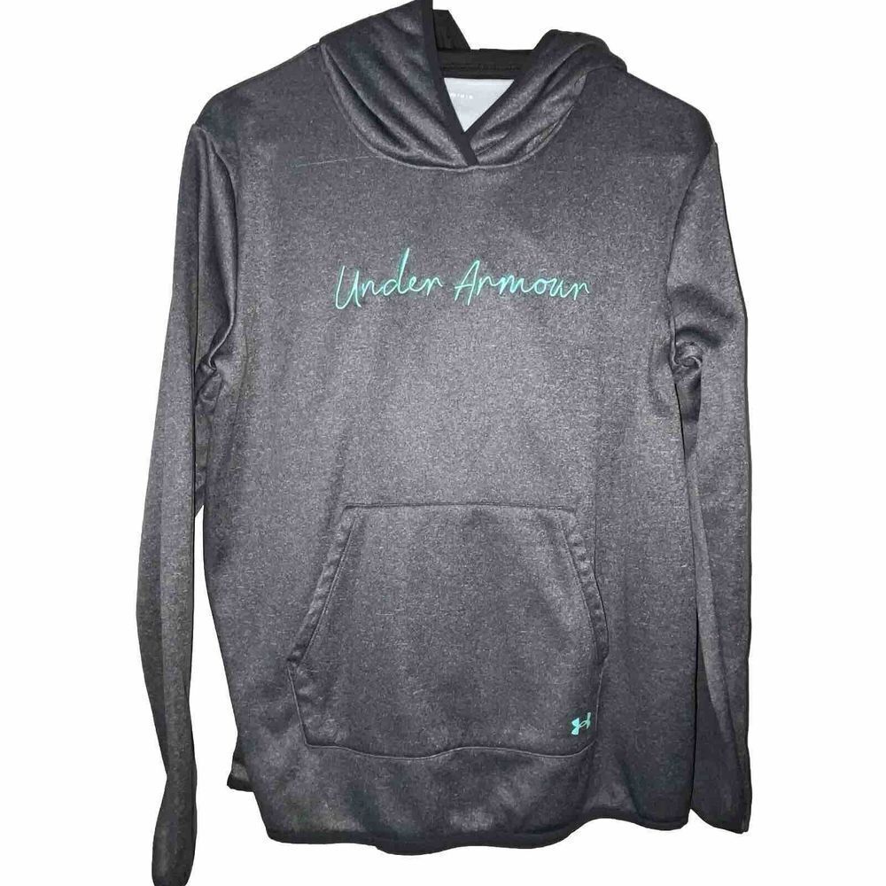 Under‎ Armour Fleece Script Hoodie Women’s Sz Medium Jet Gray Loose Fitting